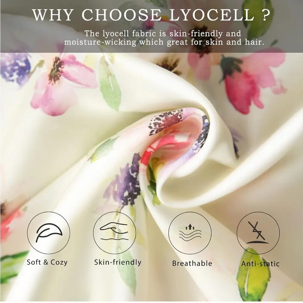 TWO 100% Lyocell NEW 'TELUS' Pillowcases Beige Floral Standard Size Covers